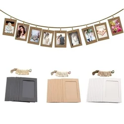 10PCS/Lot DIY Photo Frame Album  Wooden Clip Kraft Paper Picture Holder for Wedding Baby Shower Birthday Party