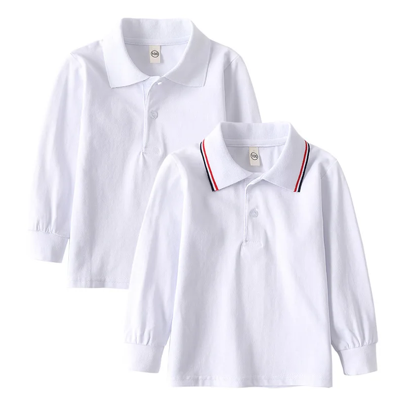 New Spring Children Long Sleeve Tshirts Cotton Primary School Uniform White Turn-down Collar Graduation Costume for Kids Girls