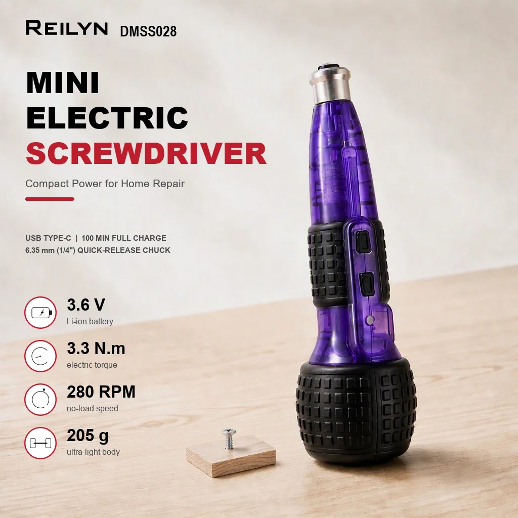 Reilyn DMSS028 Mini Screwdriver Electric and Manual 2-in-1Built-in Lithium Battery Type-C Charging Home DIY Repair Tool