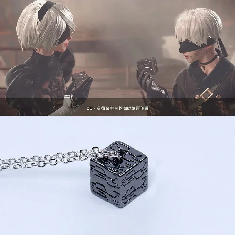 Game NieR:Automata Cosplay Necklace Unisex Cube Pendant Necklaces Choker Accessories Jewelry Props