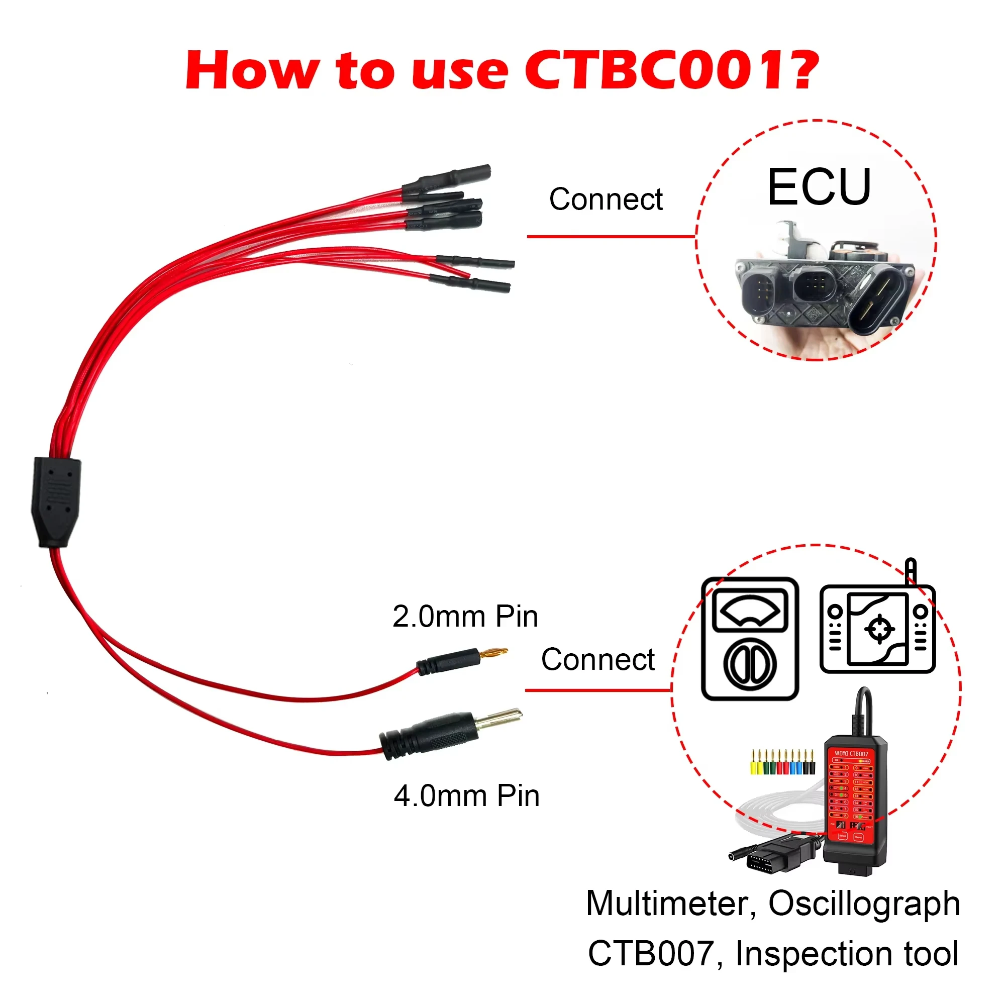 Automotive Diagnostic Oscilloscope Cable WOYO CTBC001 8 Way ECU Breakout Leads DIY Connection Line