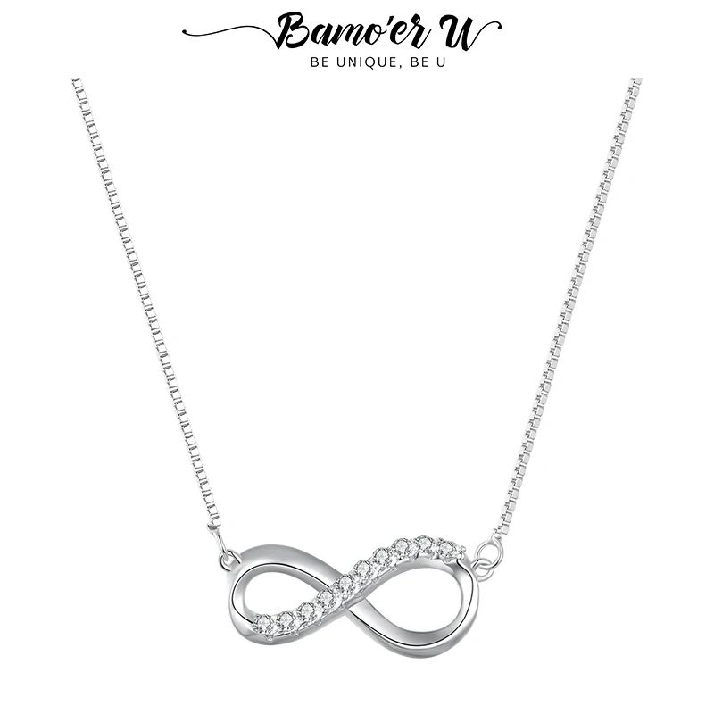 Bamoer U Mobius Strip Moissanite Pendant Necklace Adjustable Infinite Love Necklace with Diamond Gemstone for Women Gift 1.5mm