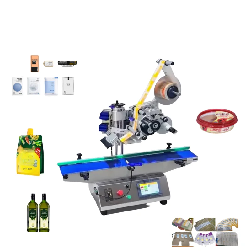 Tabletop Plane Flat Adhesive Labeling Machine Bottle Box Carton Pouch Mylar Bag Commercial Flat Labeling Machine With A Fixer