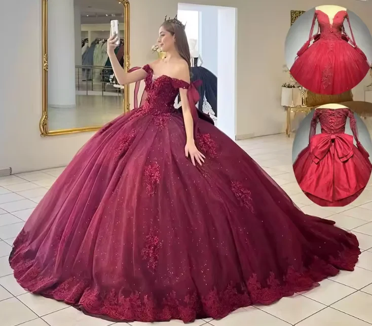 فساتين FURSTENBERG Quinceanera للحلوة 16 ثوب حفلة بطبقات مطوي بفيونكة كبيرة وأربطة مزينة بفيستدو دي نوش حسب الطلب #2