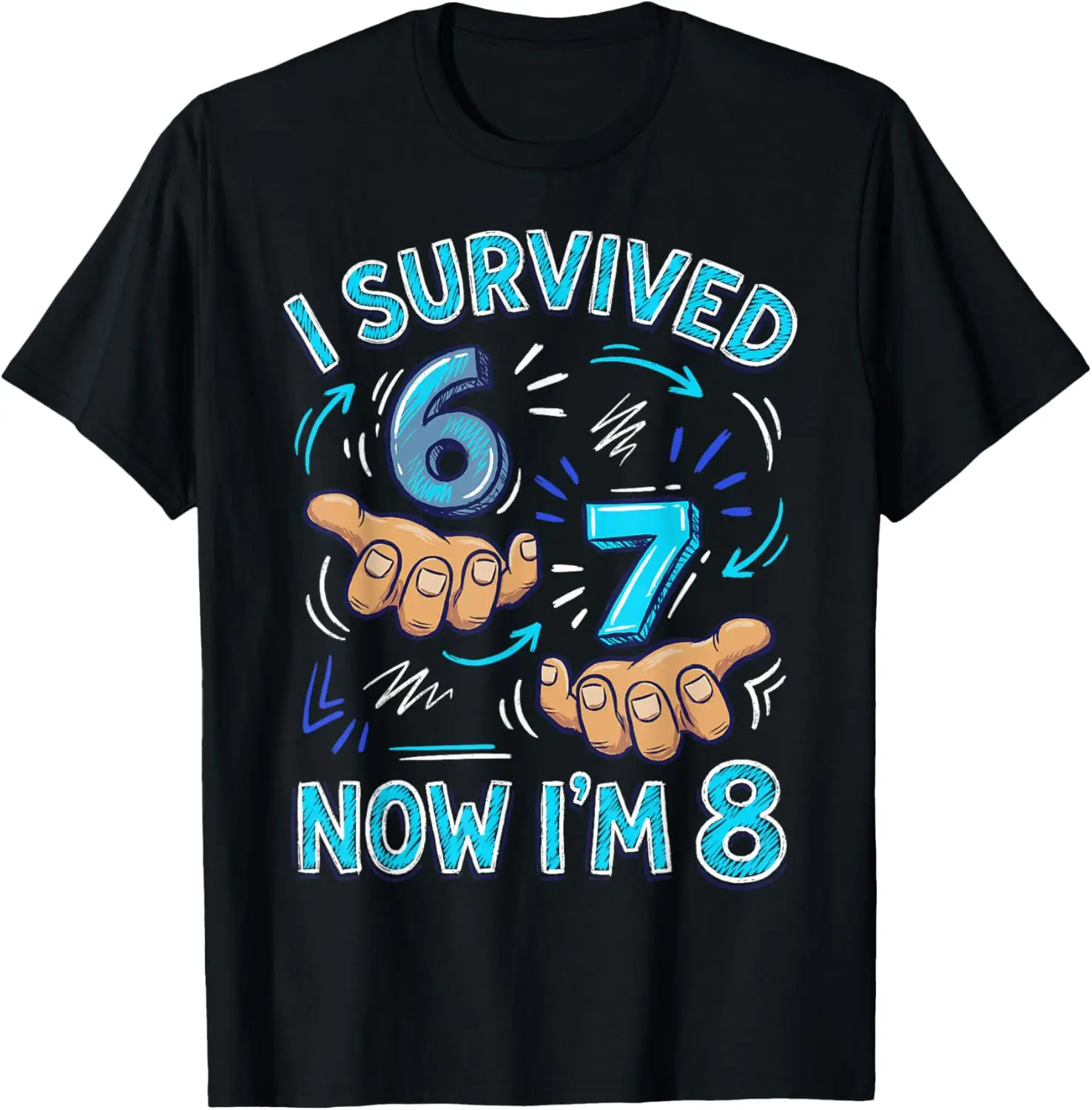 I Survived 6 7 Now I'm 8 8Th Birthday Boys T-Shirt 100% Cotton Trendy Y2K Short-Sleeve Tee – Soft, Quick-Drying, &