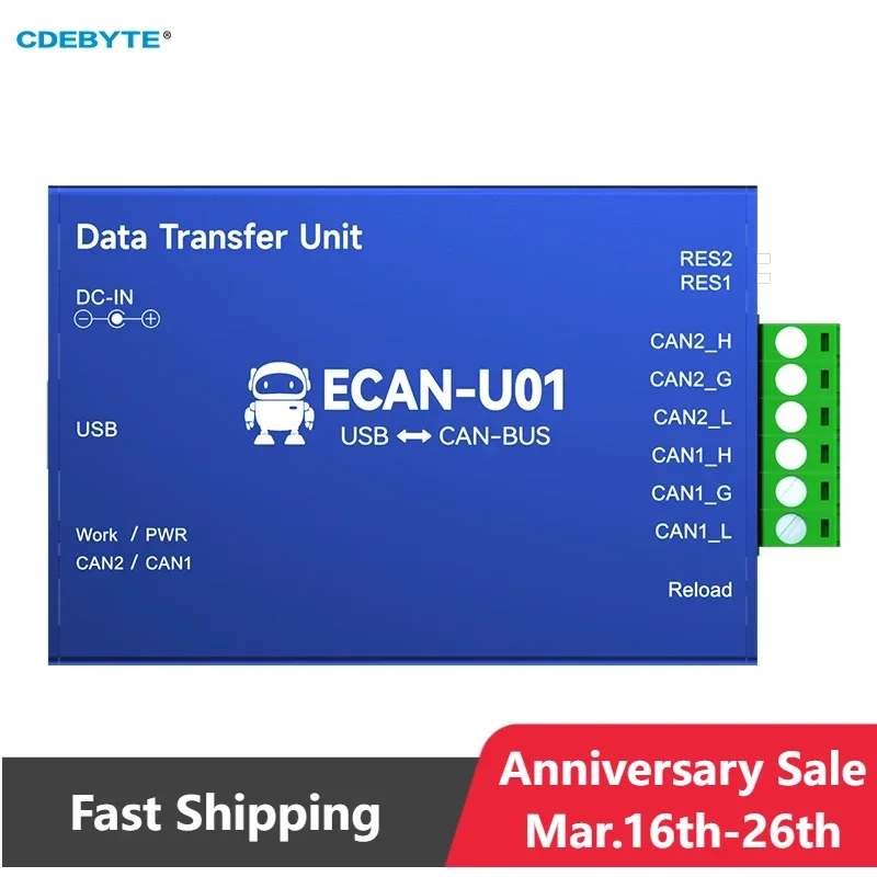 

CAN2.0 Debugger CAN to USB Converter Bus Analyzer CDEBYTE ECAN-U01 CAN-BUS Bidirectional 2-Way Isolated Transceiver USB2.0