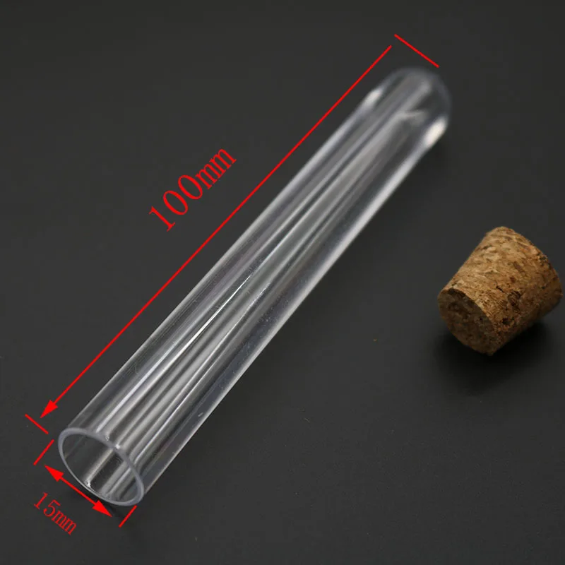 15x100 Mm Transparent Laboratory Transparent Plastic Test Tube with Cork Cap School Laboratory Supplies Wedding Gift Tube 10pcs