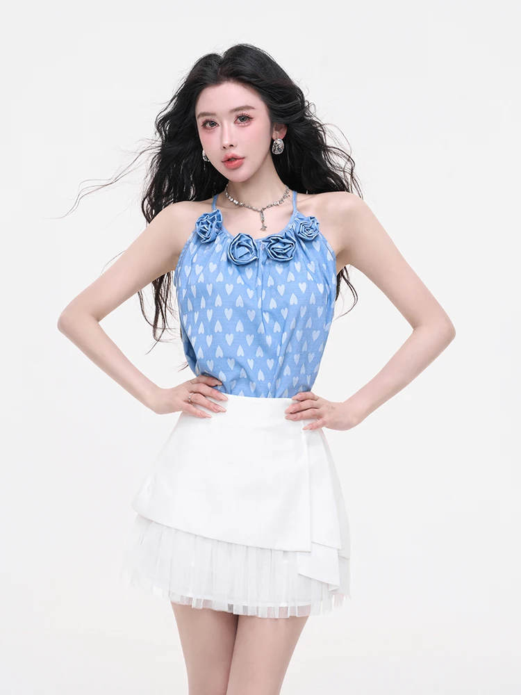 

Новая летняя женская футболка с открытыми плечами и цветочным принтом в виде сердечек, в стиле Pure Desire Spicy Girl Countryside