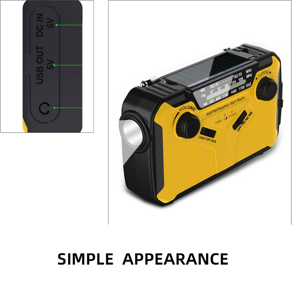 

1pc Solar Emergency Radio Hand Crank USB Charging Outdoor Device ABS Safe Durable Portable Power Source Flashlight Solar Powered