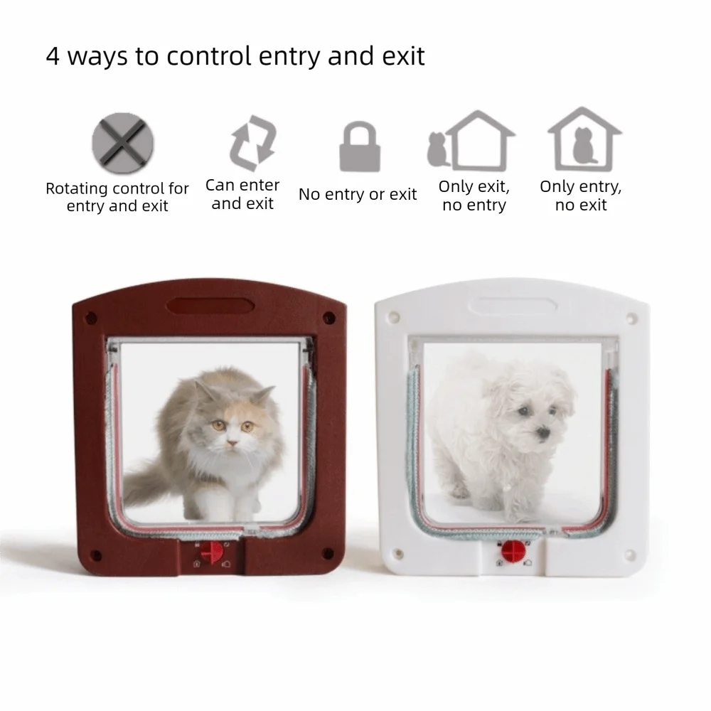 Bidirectional Opening Dog Flap Door 4 Way Locking Removable Pet Lockable Door Turn Knob Transparent Pet Gate Door