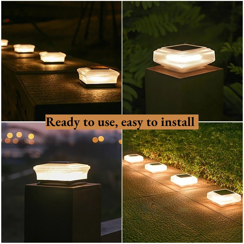 Outdoor Waterproof Solar Column Lamp Villa Gate Pillar Light Solar Powered Fence Post Landscape Courtyard Light