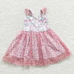 GSD0360 Toddler Girl Summer Clothes Flutter Sleeve Cat Print Milk Silk Kids Fashion Dresses