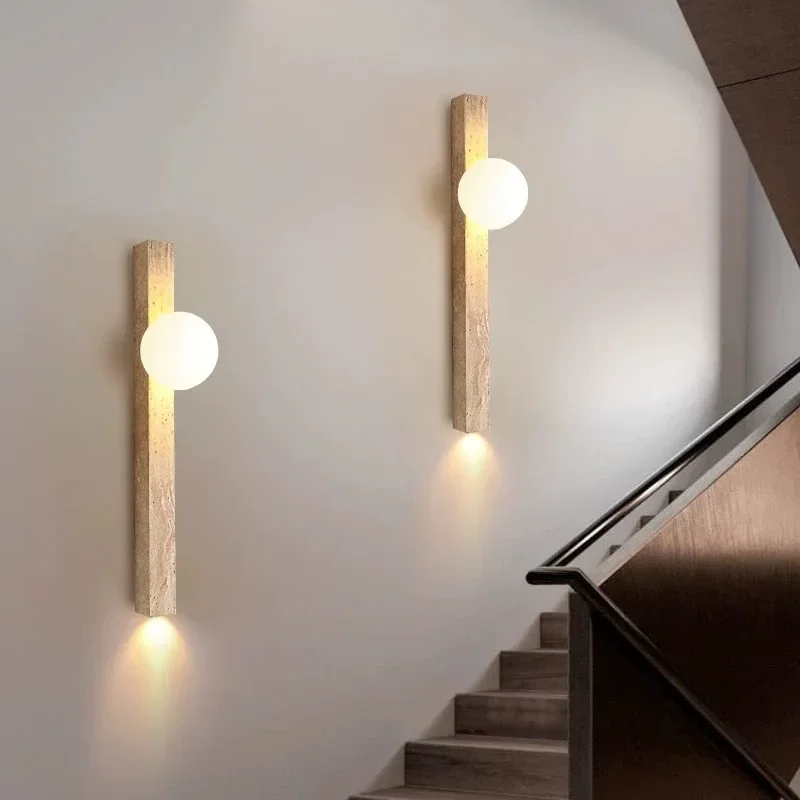 

Rectangle Travertine Wall Lamp Long Sconce Light Atmosphere Lighting Living Room Backgound Aisle Bedroom Bedside