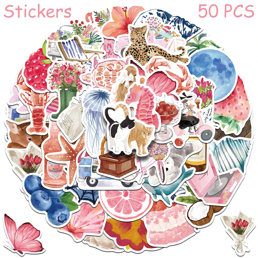 50/100 stuks cartoon aquarel zuivel stickers stickers voor telefoon laptop plakboek bagage helm diy graffiti esthetische stickers