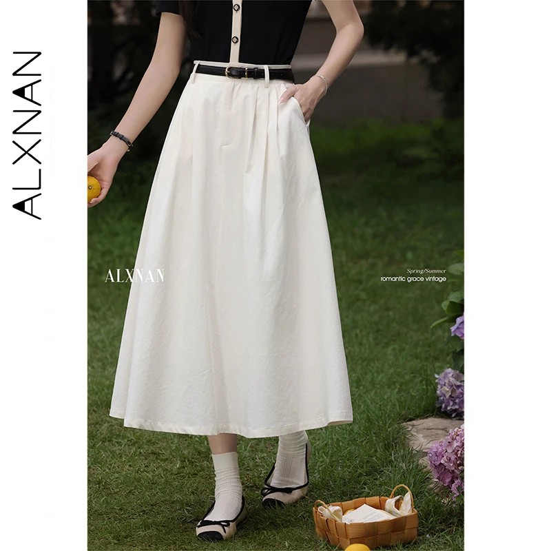 

Длинная женская юбка ALXNAN, элегантная повседневная юбка А-силуэта из 100% хлопка, миди, лето 2026, для офиса, свободного кроя, женская одежда L56073