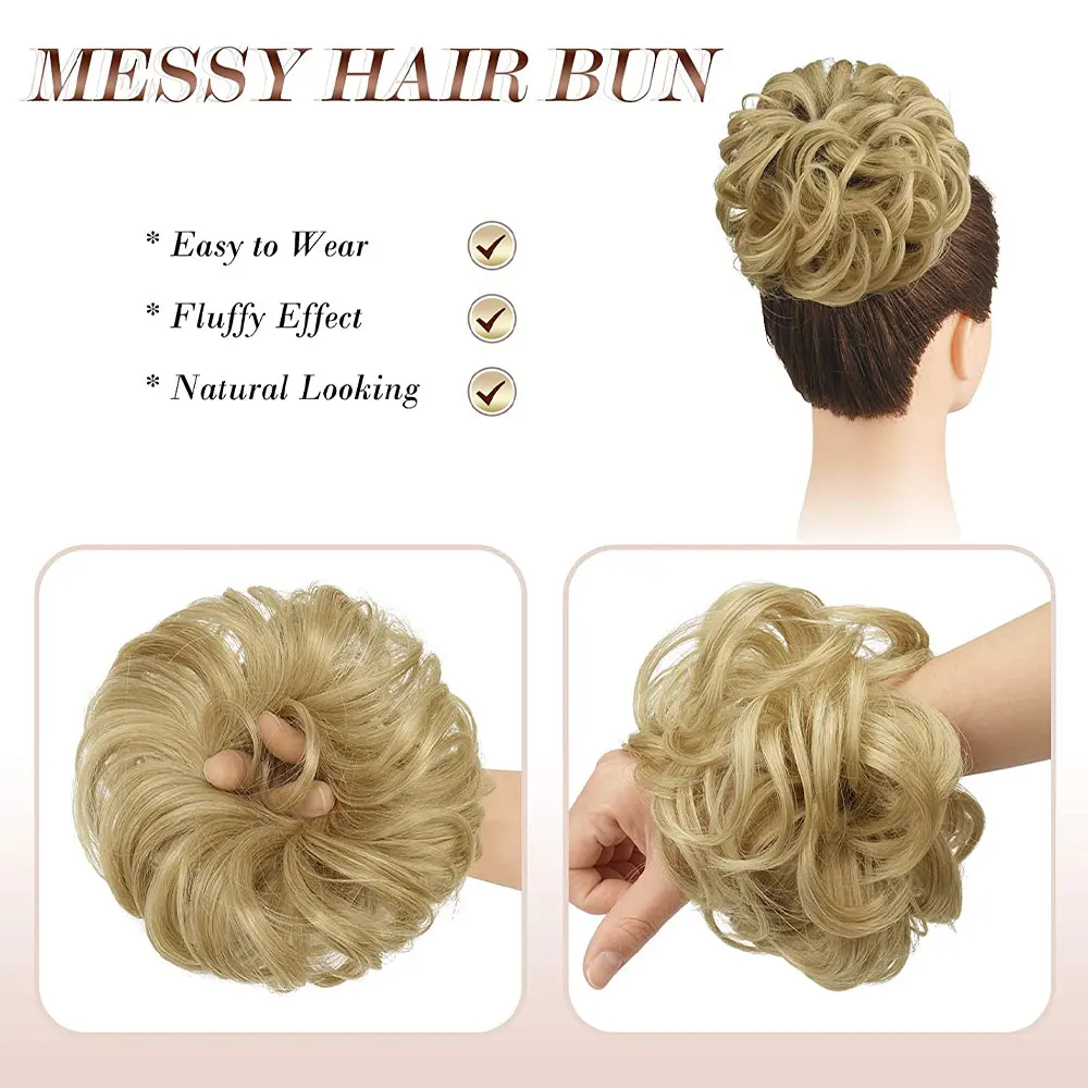 4 بوصة فوضوي كعكة شعر مستعار متموج مجعد Scrunchies الاصطناعية Chignon ذيل حصان وصلات شعر سميكة أوبدو قطع الشعر للنساء #4