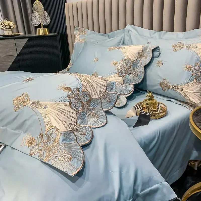 European Style Bedroom Luxury 200S Long Staple Cotton Four Piece Set High-end Embroidered Duvet Cover Pure Cotton Bedding 5
