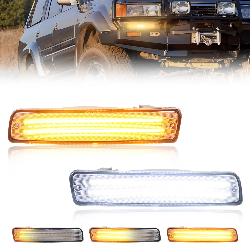 2Pcs For 1991-1997 Toyota Land Cruiser FJ80 1995-1997 Lexus LX450 Front Bumper Turn Signal Light Parking Light DRL Light W/LED