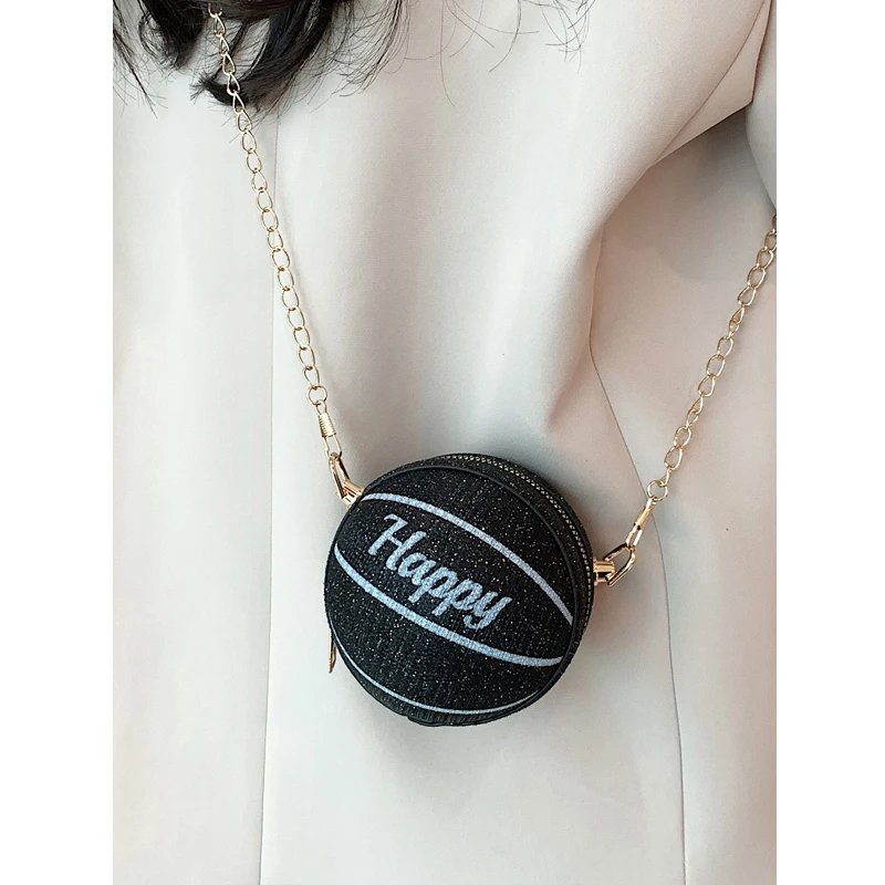 Mini Basketball Shape Letter Chain Shoulder Bag for Young Girls Kawaii Purses and Handbags Novelty Women Small Crossbody Bag