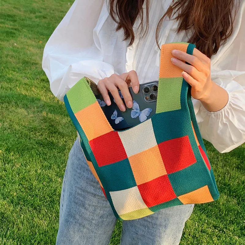 Luxus Design Streifen Gestrickte Kleine Handtasche und Geldbörse Mode Koreanische Trendy Reise Schulter Tasche Handgelenk Tasche Sommer Shopper Tote – Detail 6