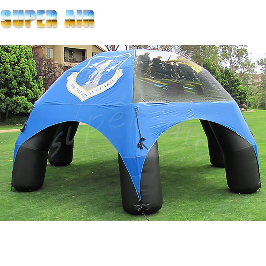 Customized advertising logo blue inflatable spider tent with six black legs for trade show