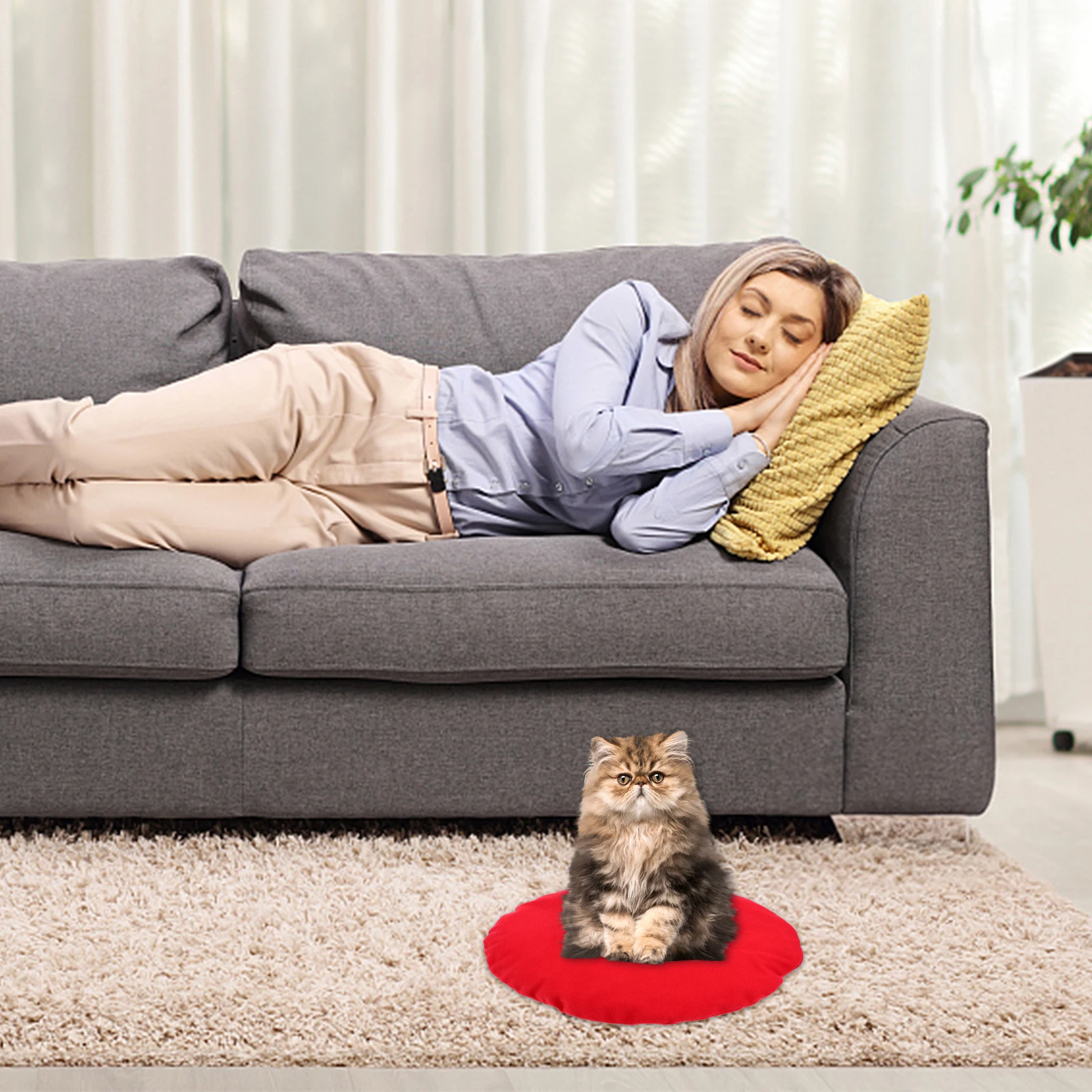 

Heated Pet Mat Electric Cushion Cover Brown Pad Blanket Winter Cat Rabbit Warm Heating Replaceable Washable Durable Cotton No