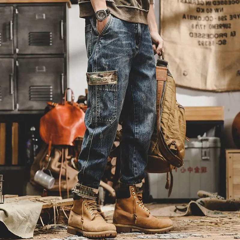 Menswear Clothing Luxury Spring Jeans Men's Trendy Brand Loose Straight Harlan Pants Tooling Casual Large Size Cargo Trousers