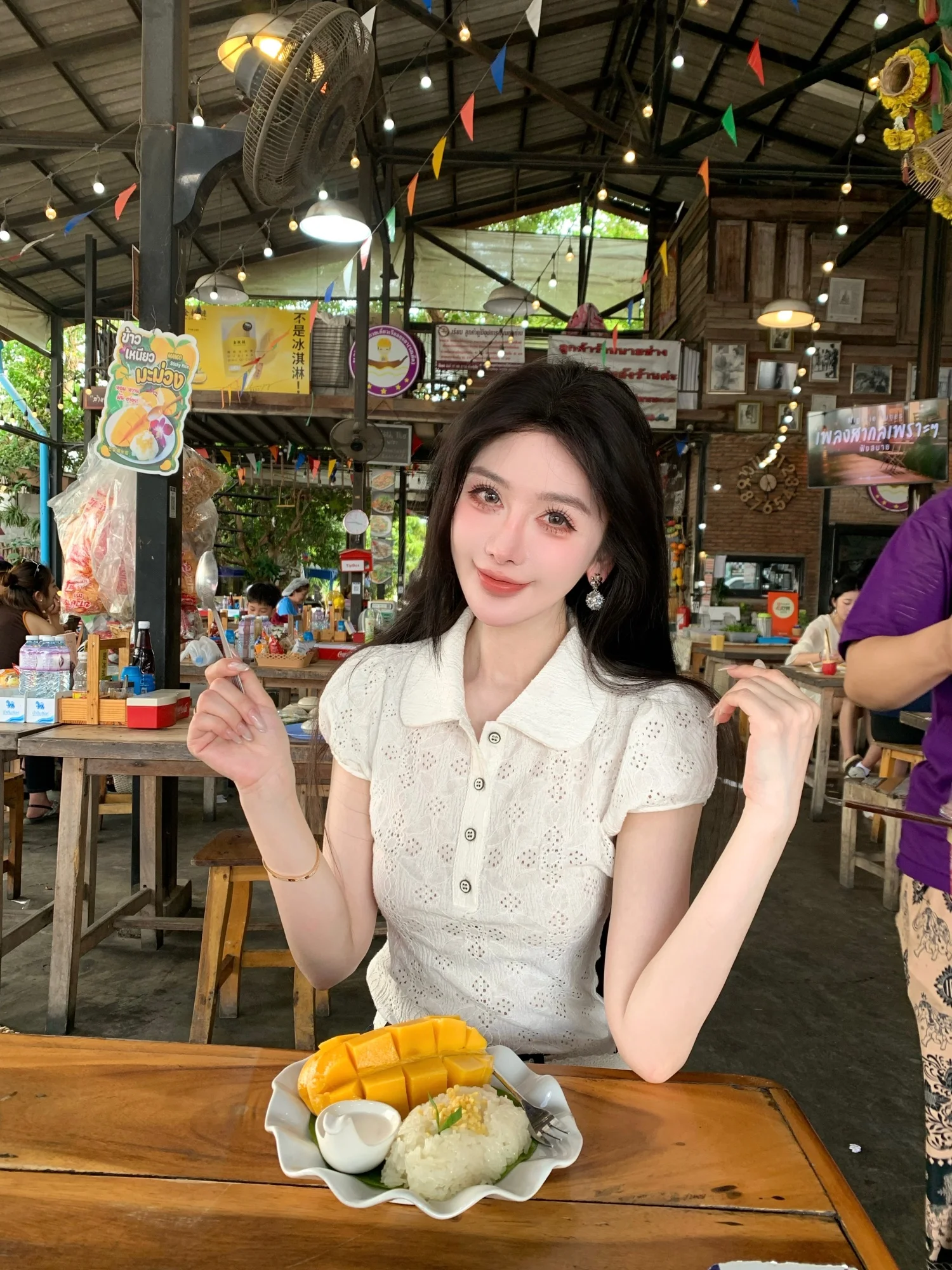 Sweet Hollow out Short Sleeve Top for Women Summer Slimming Commuting French Style Cotton Nylon Blend Breathable Comfortable