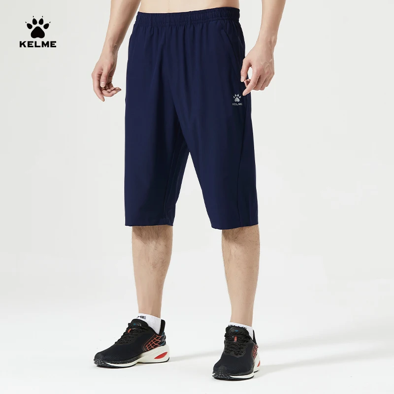 Kelme Men's Woven Elastic Cropped Shorts Thin Outdoor Running Breathable Fitness Shorts Camping Hiking Yoga Training Pants