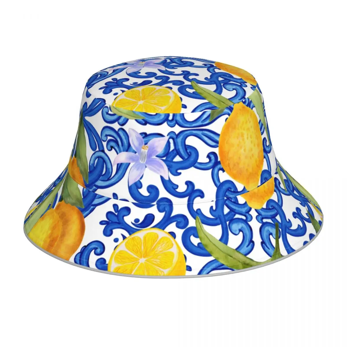 Mediterranean Style Lemon Reflective Bucket Hat Summer Hats Fisherman Hat Foldable Women Men Sunscreen Shade Caps