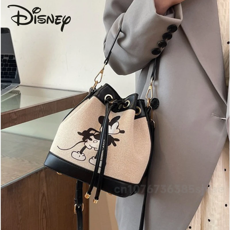 Disney Mickey 2024 New Women\'s Bucket Bag Fashionable High Quality Canvas Women\'s Bag Cartoon Casual Women\'s Crossbody Handbag