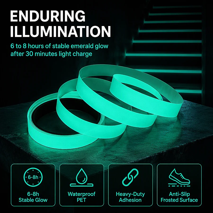 4 Rolls Glow In The Dark Tape Fluorescent Stickers for Fishing Pole Rope Stair Tread Bike Handlebar Stage Decor Halloween