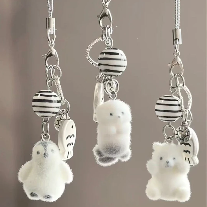 Furry Penguin, Sea Otter & Bear Doll Phone Chain; Cartoon Animal Lanyard Charm; Keychain Pendant Earphone Case Bag Accessory.