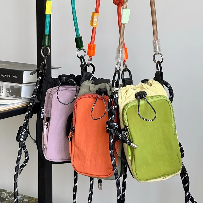 NamcheBarwa Sports Nylon Shoulder Bag Coin Pouch Drawstring Crossbody Bag Casual Korean Style Mobile Phone Pack Travel Wallet