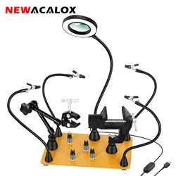 NEWACALOX supporto per PCB di terza mano per saldatura a braccio flessibile magnetico con banco da lavoro per saldatura con supporto per pistola ad aria calda rotante a 360 °