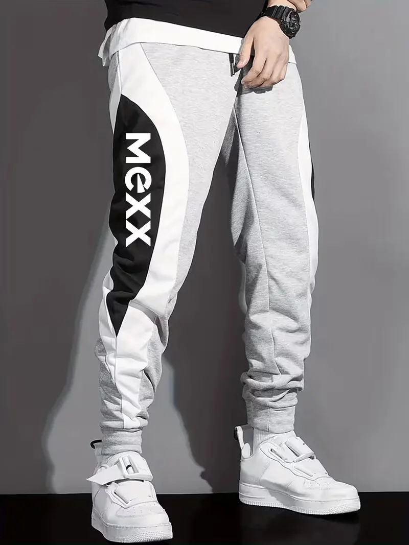 

Men'S Casual Color Block Joggers - Loose Fit, Elastic Waistband, Drawstring, Pockets, All-Season Comfort, Black & White Striped