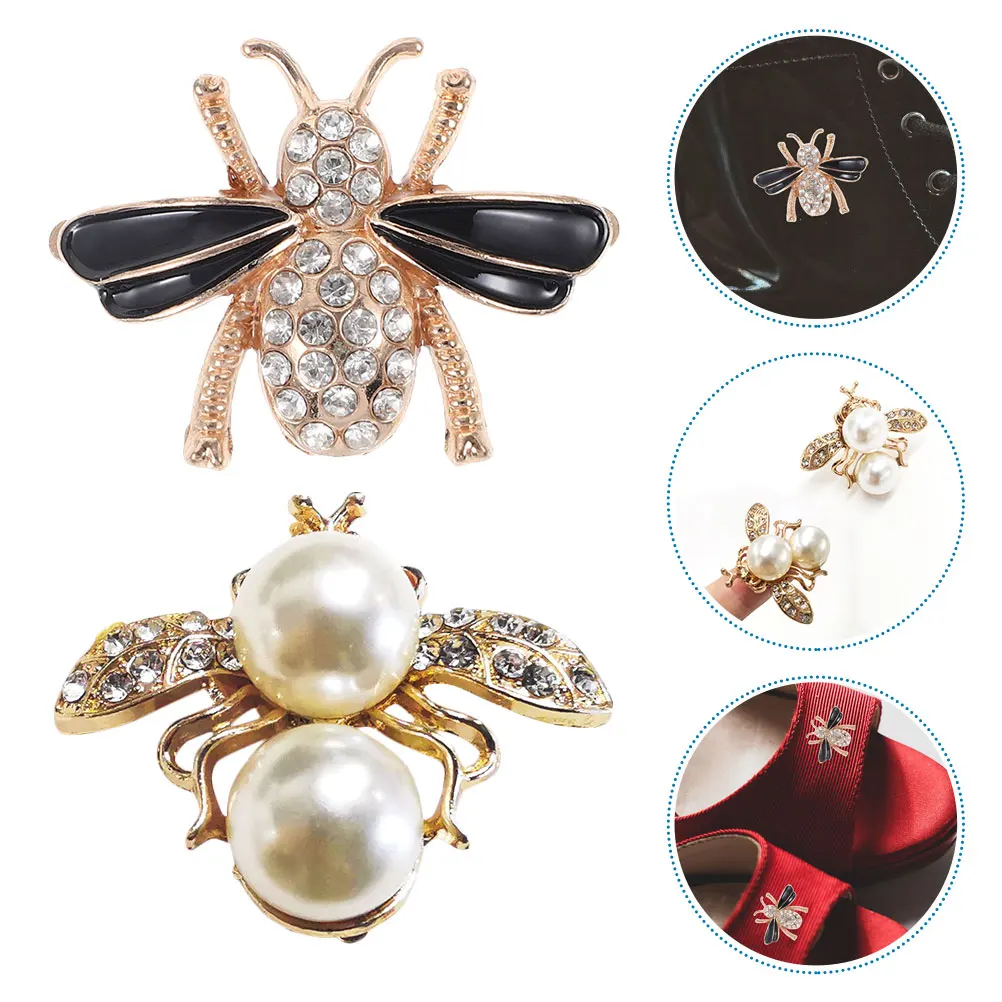 

4Pcs Bee Shoe Buckles Rhinestone Pearl Decorative Clips for Women High Heels Shoes Charms Accessories Flat Shoe Clips