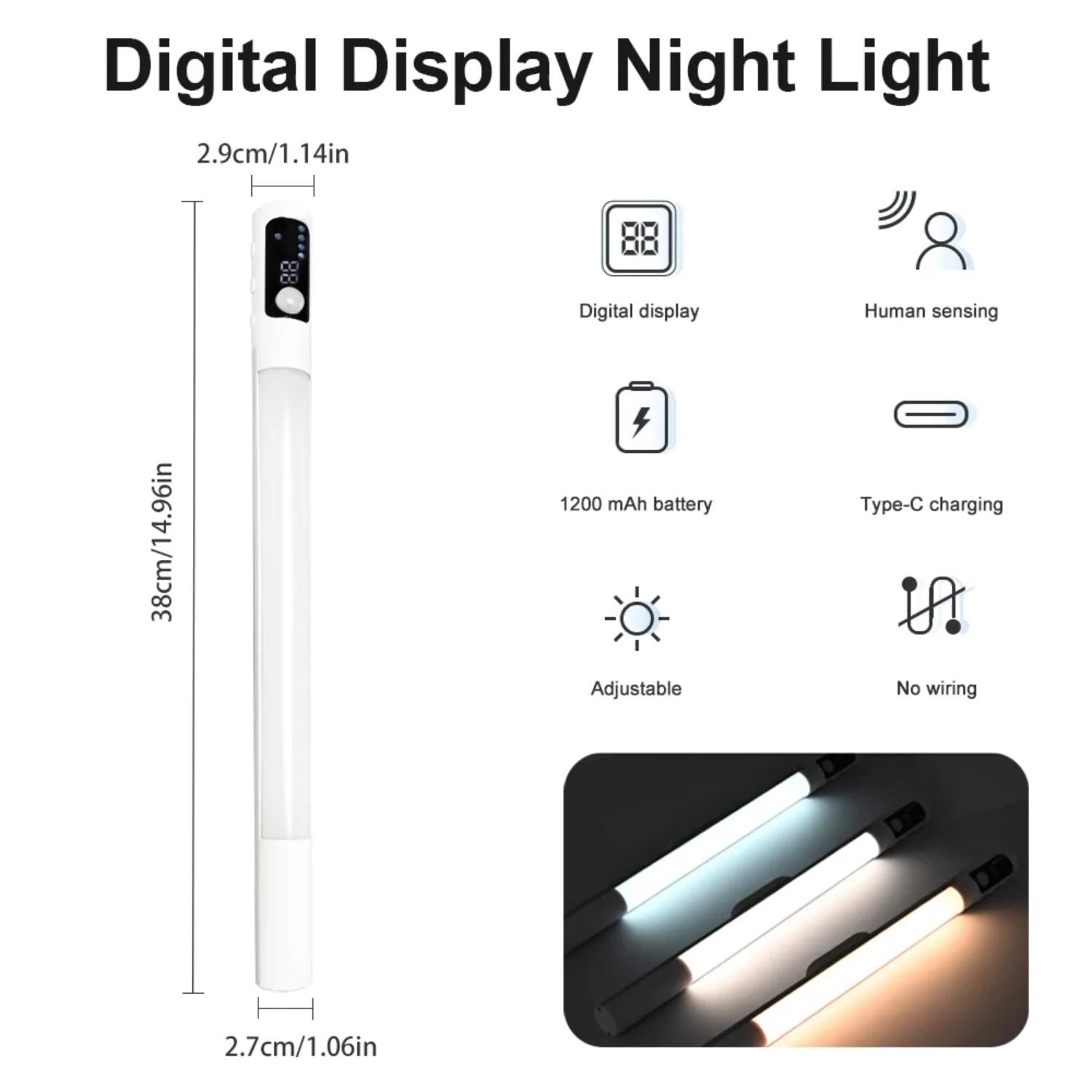 USB ชาร์จกระจกไม้ด้านหน้าเติมแสง LED Night Light ° โคมไฟติดผนังแบบสัมผัสหมุนได้โคมไฟข้างเตียงในห้องนอน