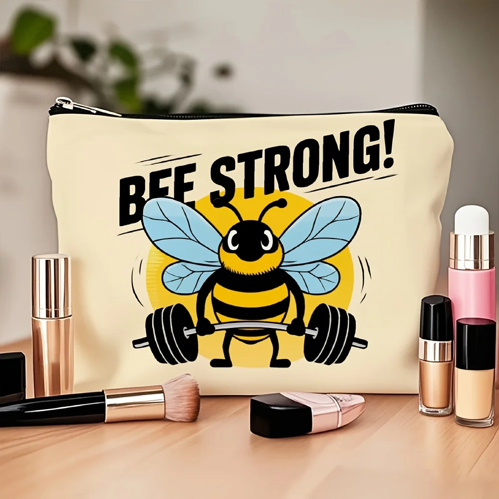 A Cute bee weightlifting makeup bag- multifunctional zipper pouch, jewelry storage bag, perfect travel zipper small storage bag.