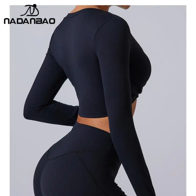 NADANBAO Yoga Shirts Sport Outfits for Woman V-Neck Long Sleeve Tops Slim Fit Sexy Shirt Fashion Fitness Workout Yoga Crop Tops