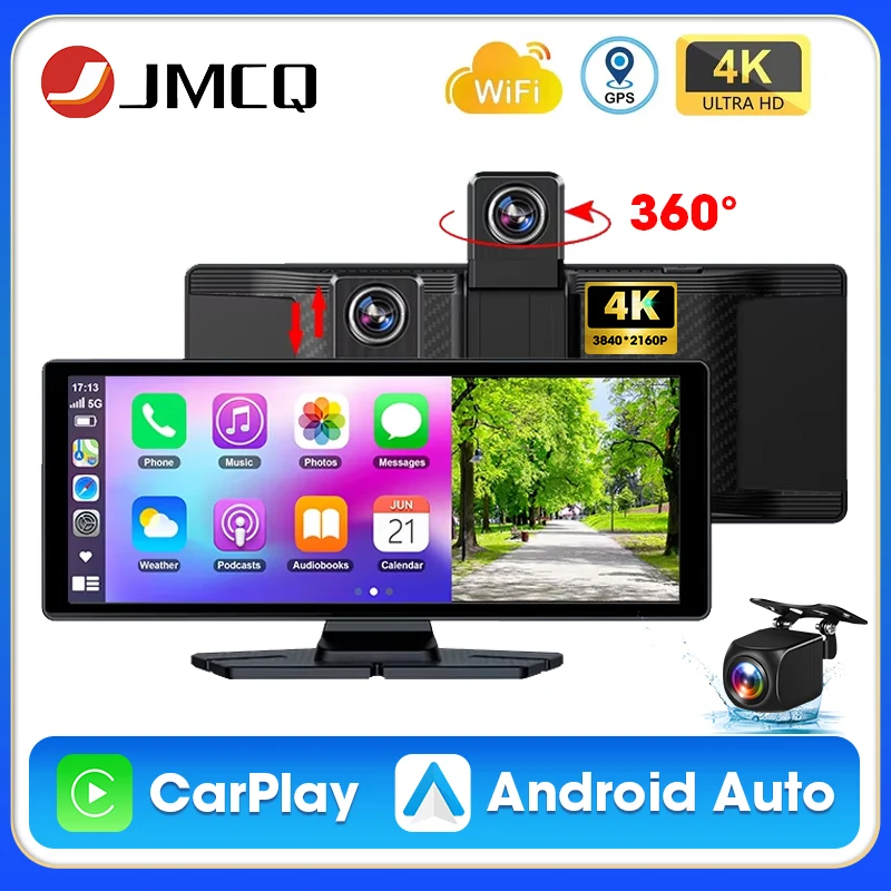 

10.26 Inch 4K Dash Cam Wireless Carplay Android Auto 360° Rotation Car DVR Dual Lens Dashcam Truck Camera Drive Recorder FM AUX