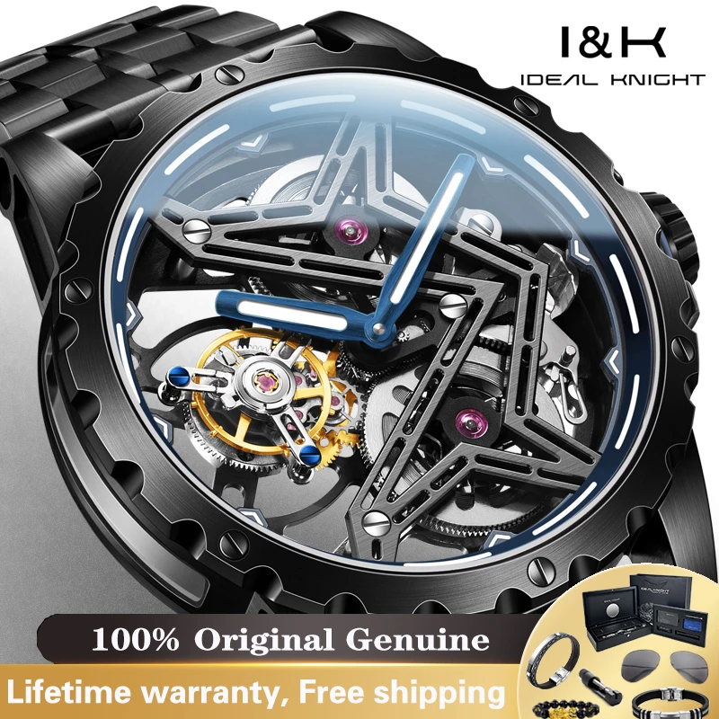 IDEAL KNIGHT Top Luxury Brand Skeleton Automatic Mechanical Watch Men 50M Waterproof Sapphire 316L Stainless Steel Watches 6803