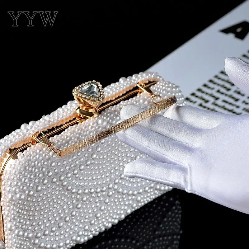 Perlen-Clutch, Diamant-Kristall, Perlenperlen, Abendhandtasche, Hochzeit, Braut, Damen-Clutch, Kette, weißes Schulterkleid, Abendessen-Tasche