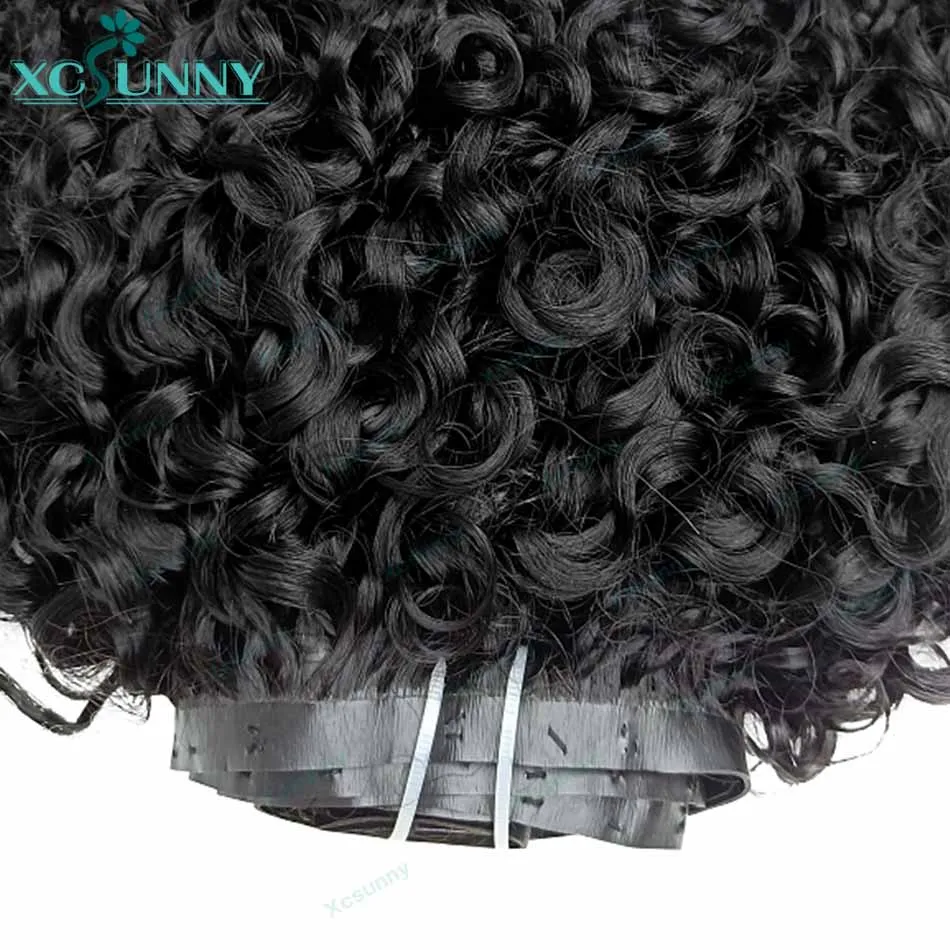 Seamless PU Clip In Hair Extensions Jerry Curly Seamless Clip Ins Human Hair Natural Black Classical Weft Clip In Hair Extension