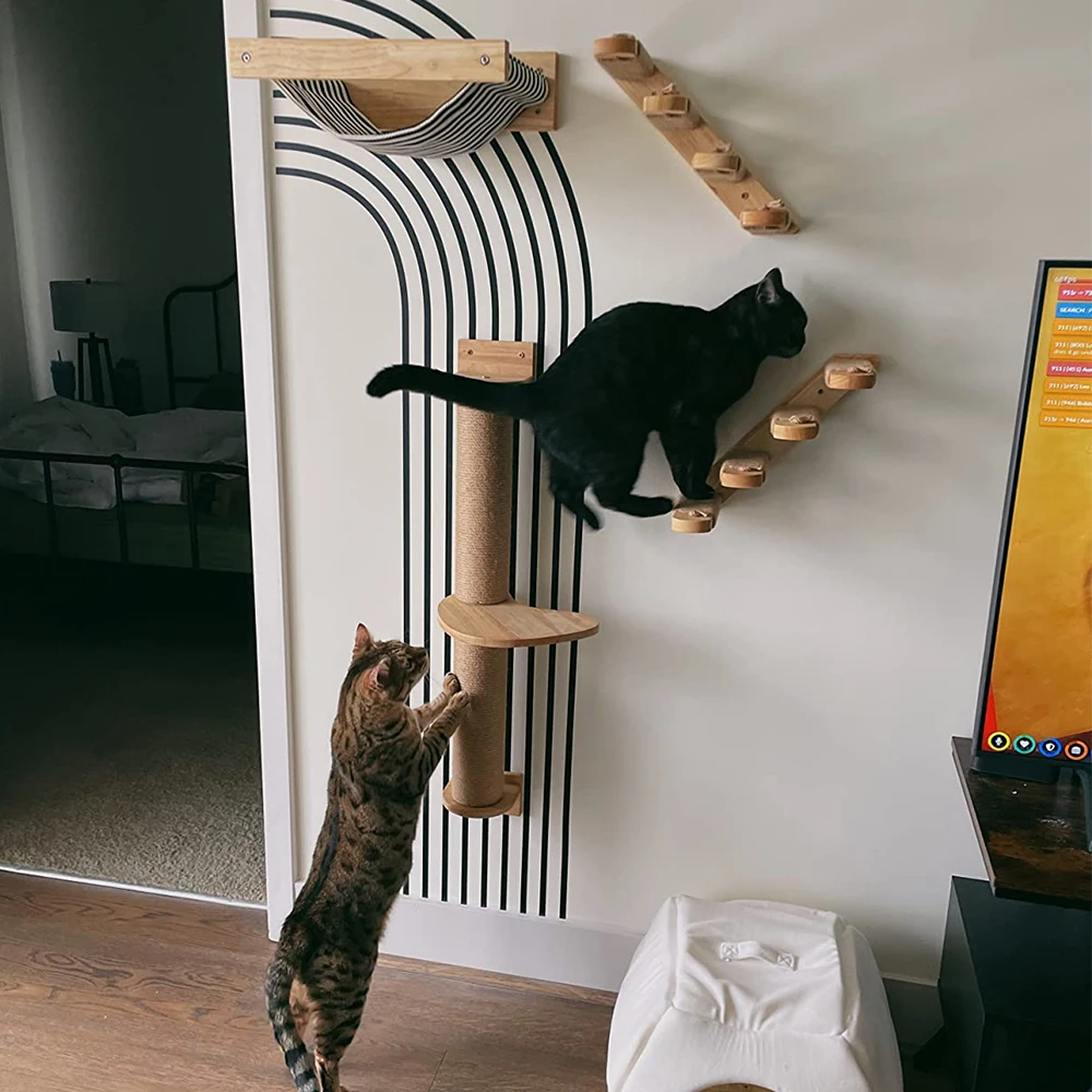 Wall-mounted 100CM/50CM Cat Suspension Bridge Cat Tree Tower Sisal Cat Scratching Post Pet Hammock Kitten Activity Rest