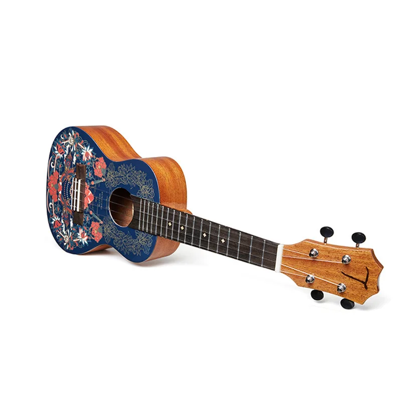 23inch Ukulele Guitar Pickup Ukulele 23inch Bag Free Gifts Ukulele Strings Dunhuang Murals Peacock Pattern Ukulele Solid Top UK