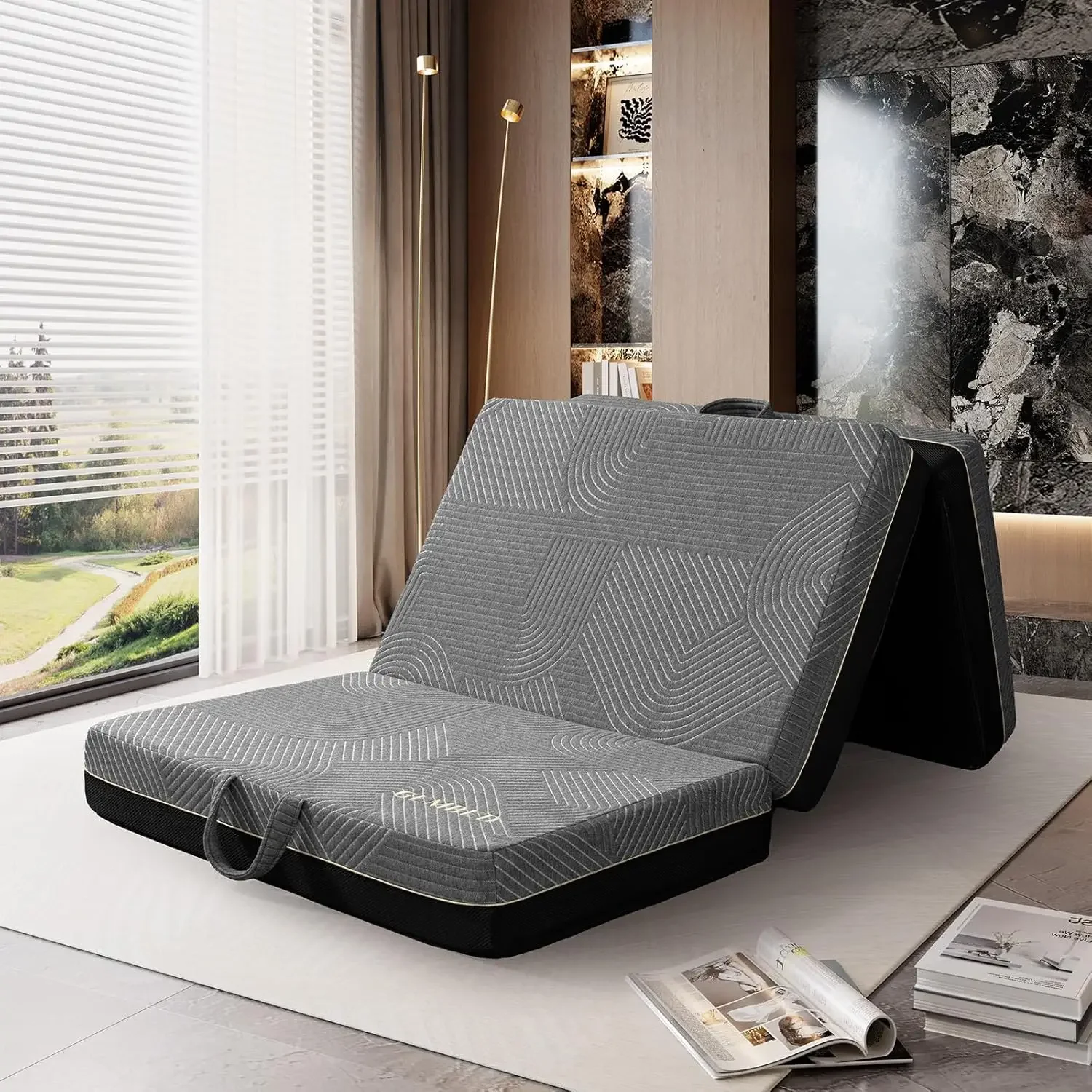 Foam Mattress Full Size - Handle & Non-Slip Bottom, Sofa Bed Floor Chair for Travel