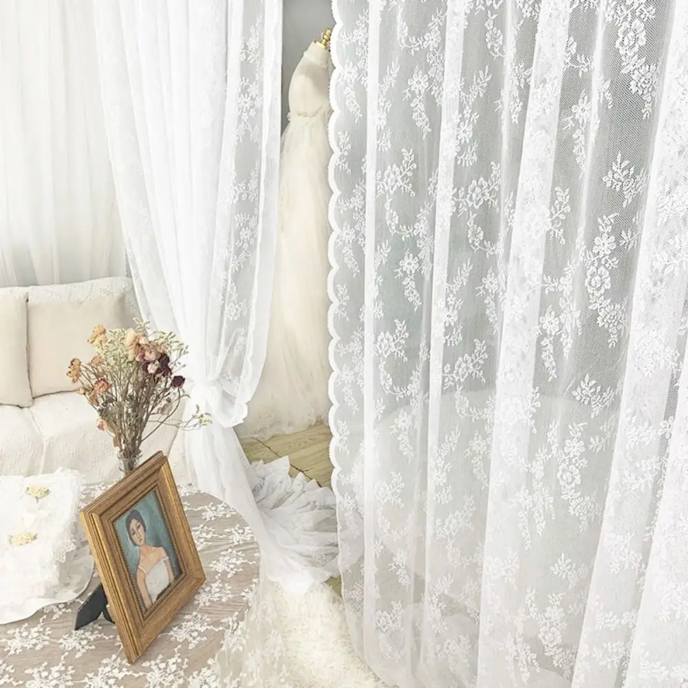 Solid Lace White Airy Pastoral For Living Room Balcony Bedroom Sheer Curtain Drapes Home Decoration Floral Tulle Fabric Drapes