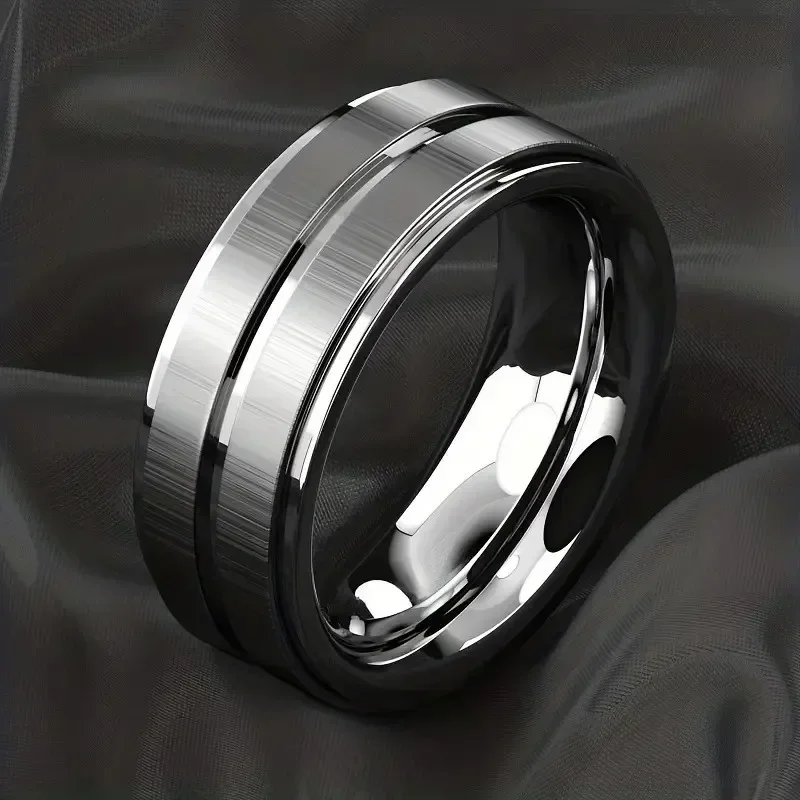 SilverTungsten Carbide Ring Men Brushed Silver Color Wedding Band Men Engagement Rings for Male Jewelry 8mm Stainless Steel