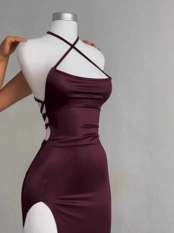 مثير الفتيات الساخنة ضئيلة السباغيتي حزام فساتين طويلة النساء بلون عارية الذراعين حزمة الورك Bodycon شق فستان نادي الحفلات Vestidos #5